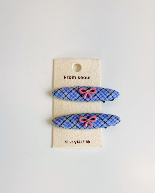 Plaid Bow Hair Clips – 2 Piece Set
