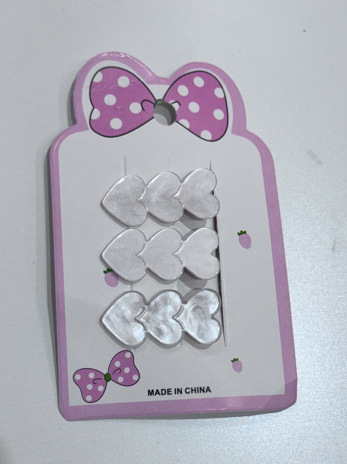 White Heart Hair Clips - 3 Pack