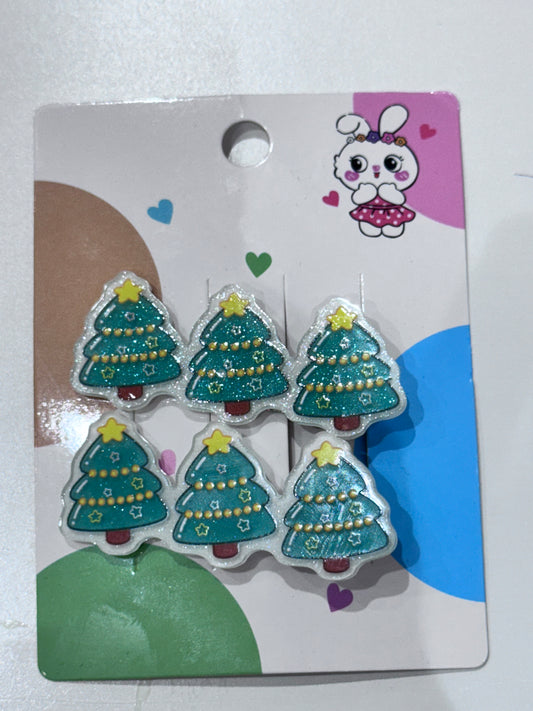 Mini Xmas Tree Hair Clips - 2 Pack