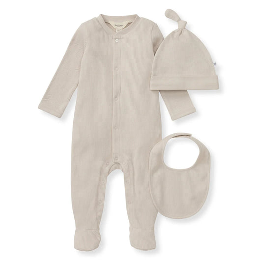 Jumpsuit, Bib & Hat Set in Limestone