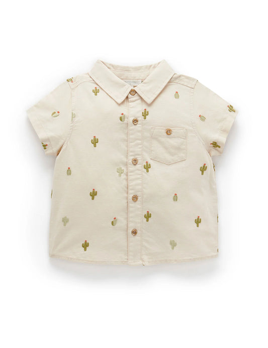 Linen Blend Embroidered Shirt - Oat Cacti Broderie