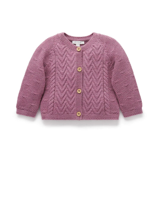 Merino Cable Cardigan in Fox Glove