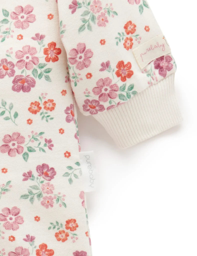 Fleecey Zip Growsuit in Marshmallow Floral