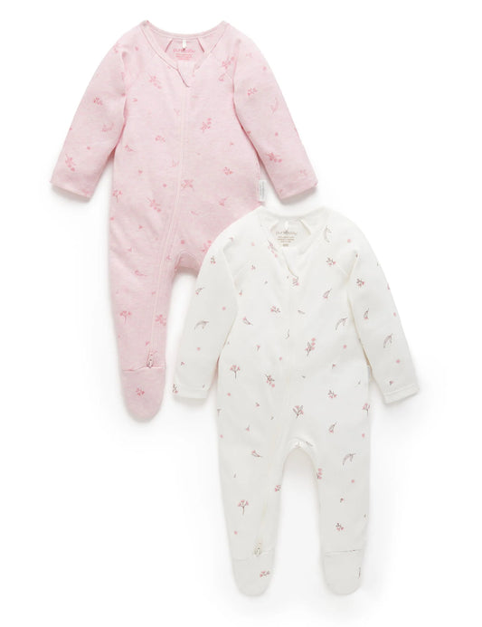 Pale Pink Blossom 2 Pack Zip Growsuit