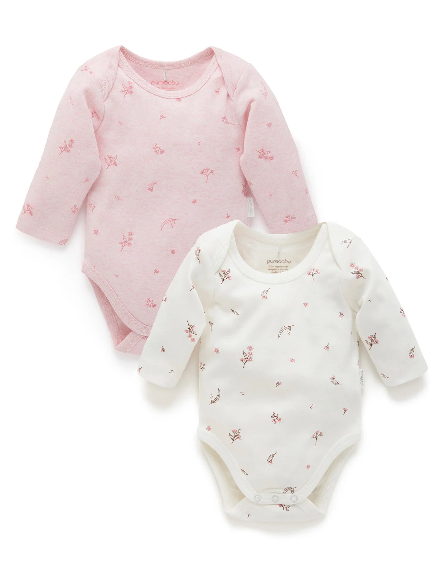 2 Pack Easy Neck Long Sleeve Bodysuit in Pale Pink Blossom