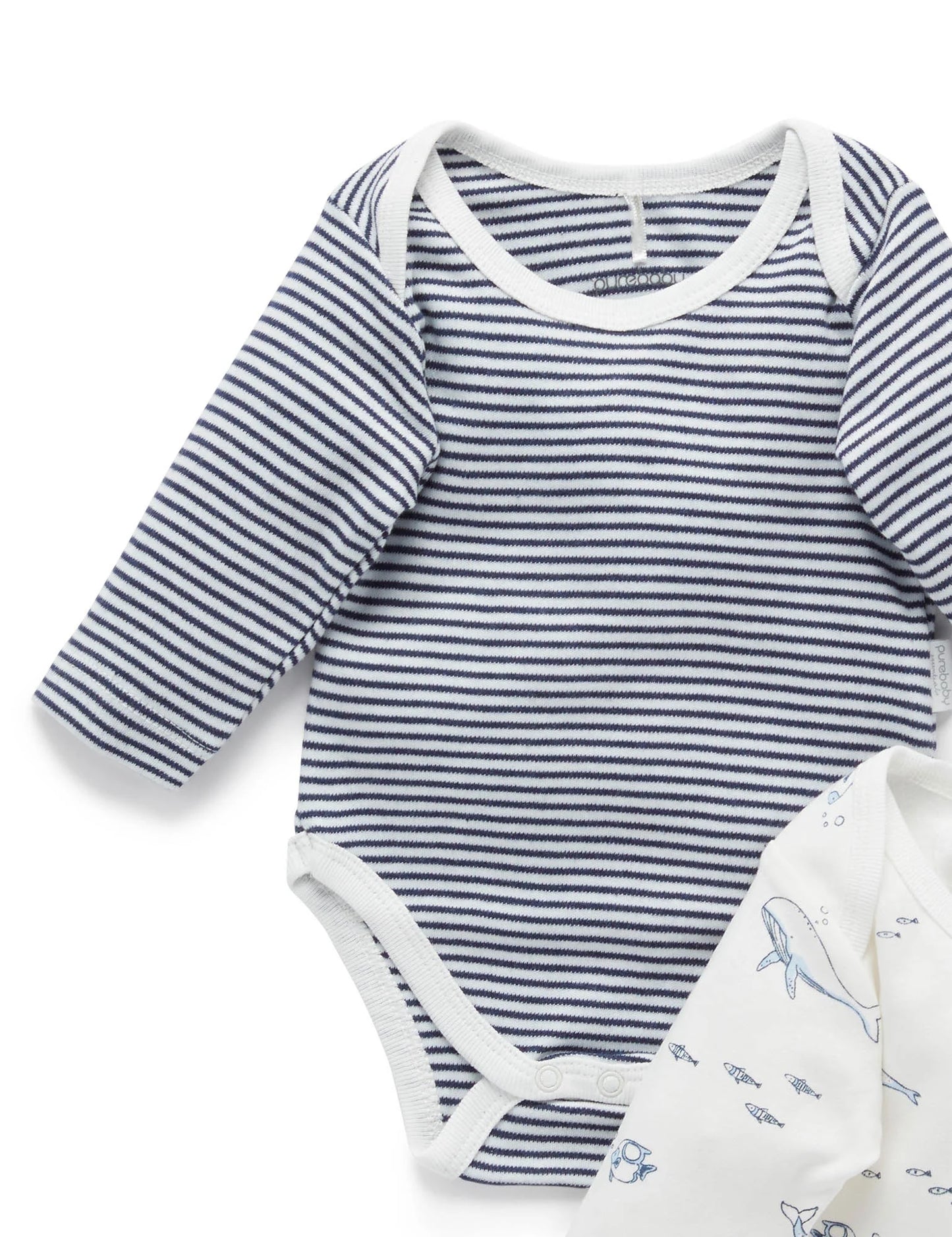 2 Pack Easy Neck Long Sleeve Bodysuit in Vanilla Nautical