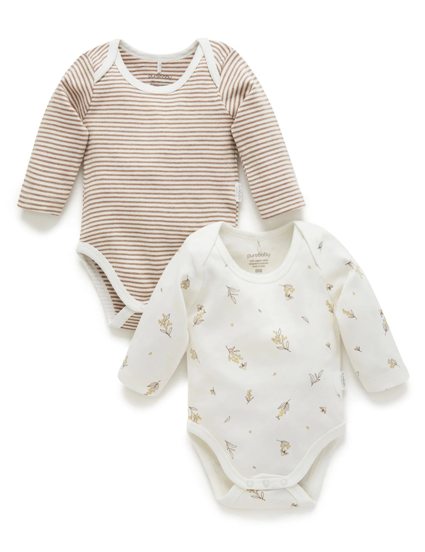 2 Pack Easy Neck Long Sleeve Bodysuit in Vanilla Wattle Bee Pack