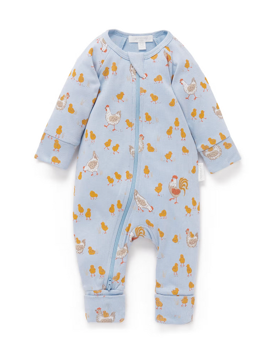 Printed Zip Growsuit in Sky Chook