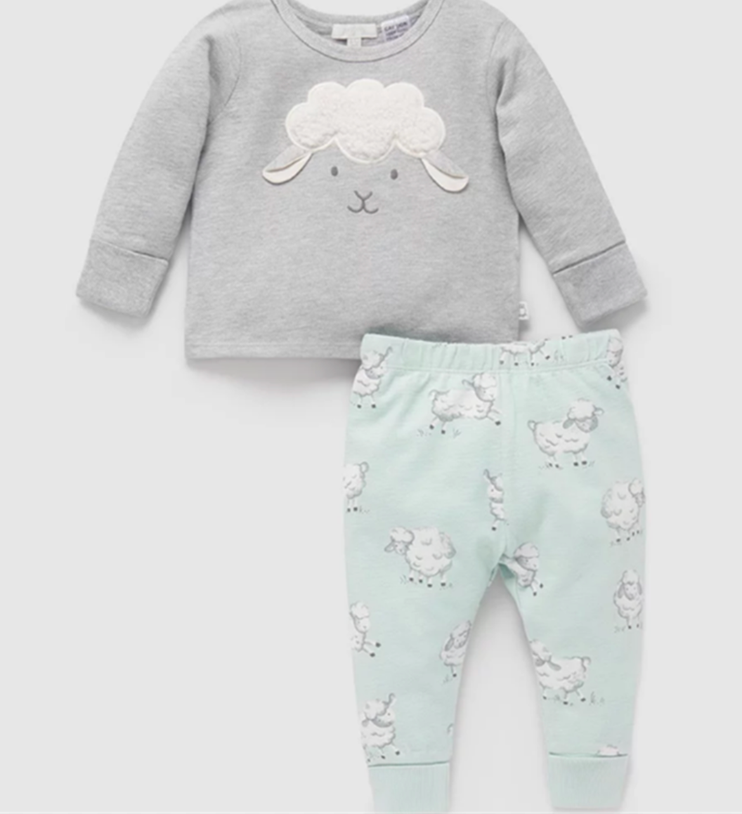 Novelty Textured PJ Set in Little Lamb