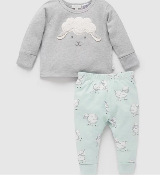 Novelty Textured PJ Set in Little Lamb