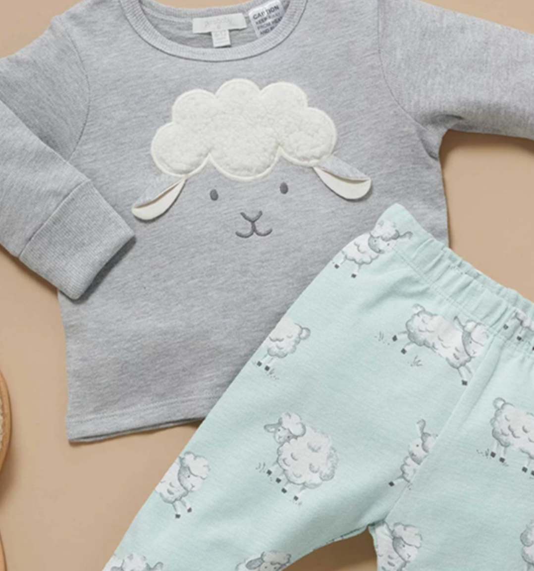 Novelty Textured PJ Set in Little Lamb