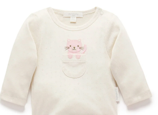 Peekaboo pink kitty long sleeve bodysuit