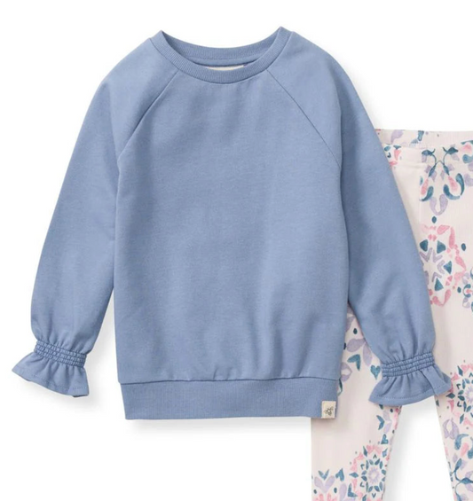 Dusty Blue Ruffle Sleeve Top