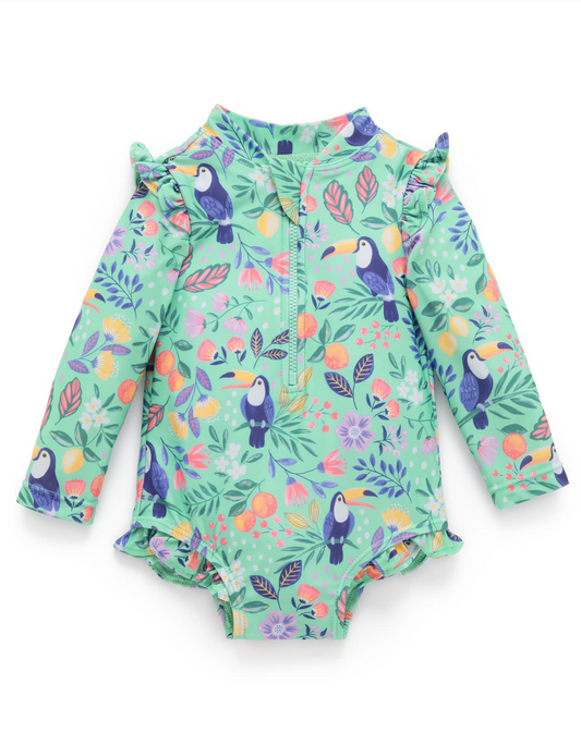 Printed Frilly L/S Swimsuit in Toucan