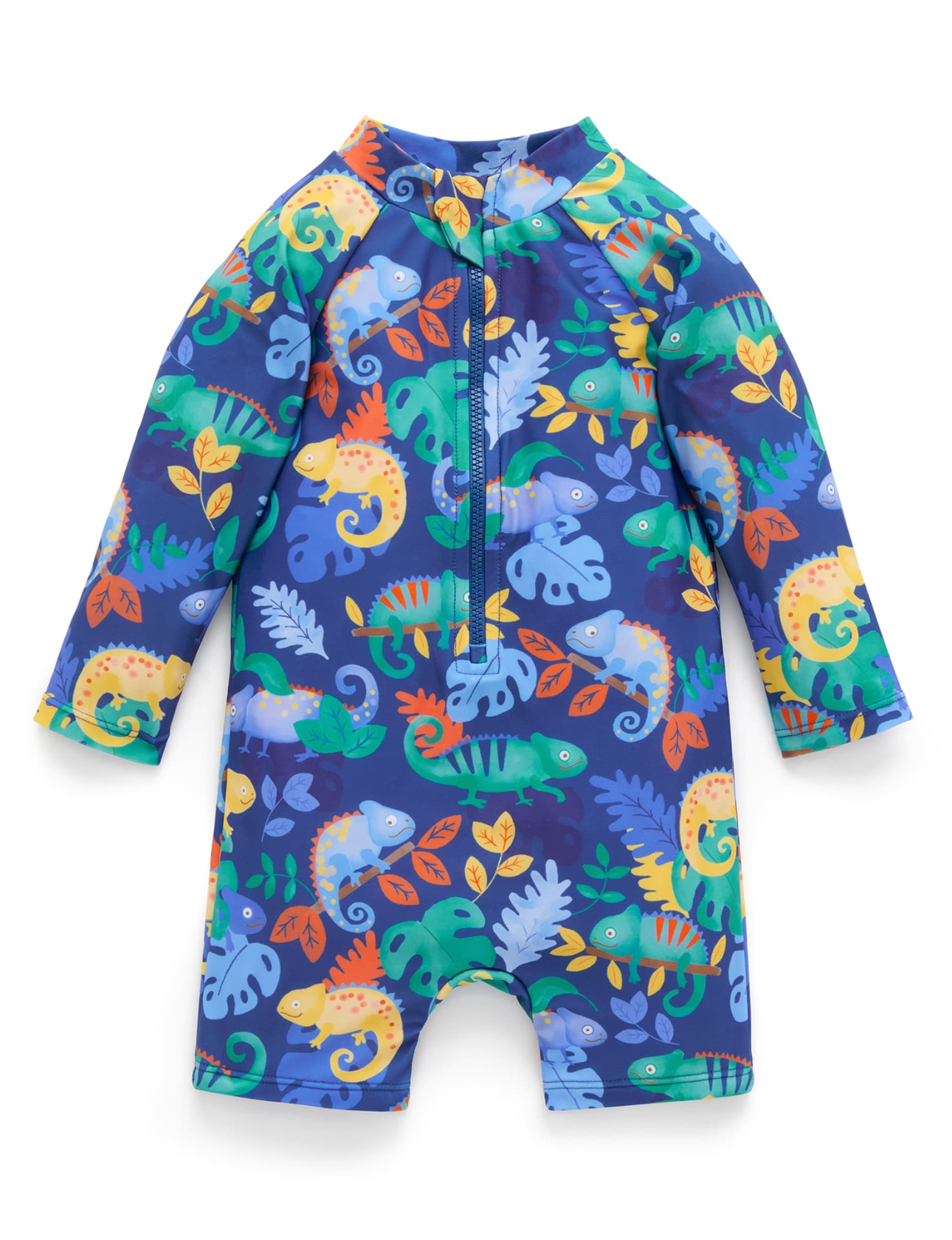 Printed L/S Sunsuit - Blue Chameleon