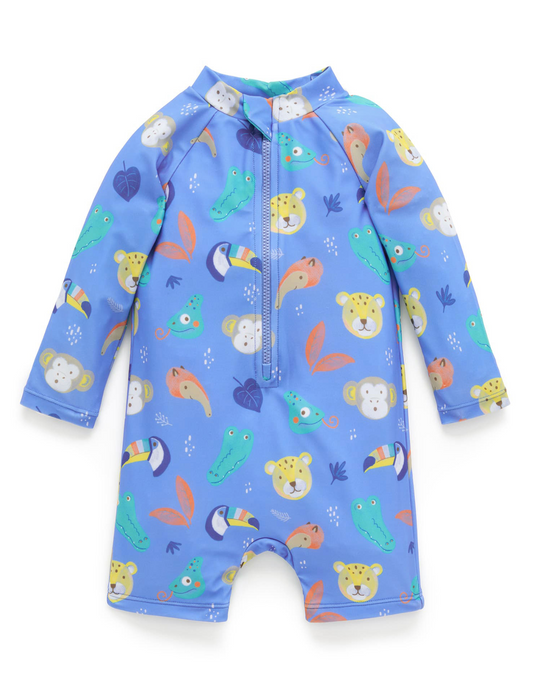 Printed L/S Sunsuit - Jungle Faces