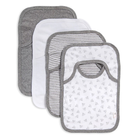 Bee Essentials Set of 4 Bibs-  Heather Grey