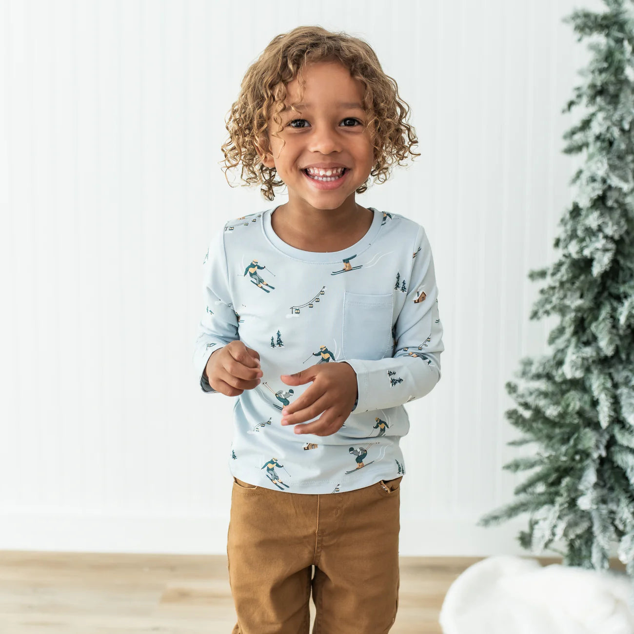 Long Sleeve Toddler Crew Neck Tee in Ski