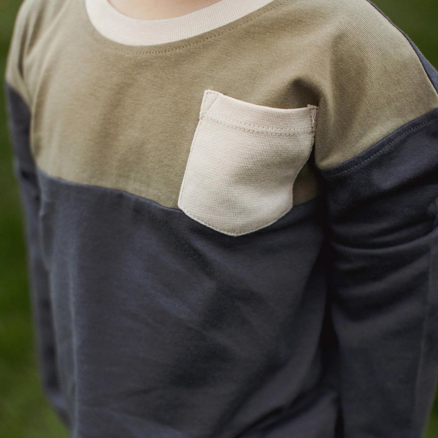 Blue Colour Blocked L/SLV Tee