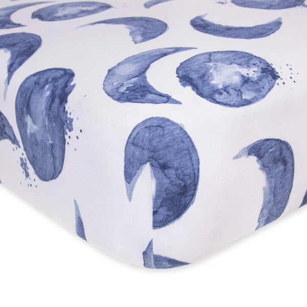 Hello Moon! Fitted Crib Sheet - Indigo