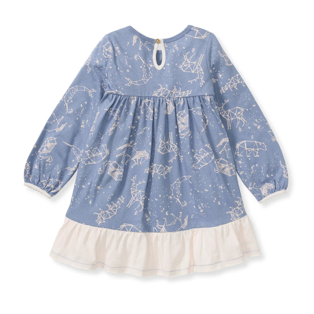 Starry Animals Dress in Dusty Indigo