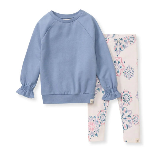 Homemade Snowflakes Girl Top and Pants Set in Dusty Indigo