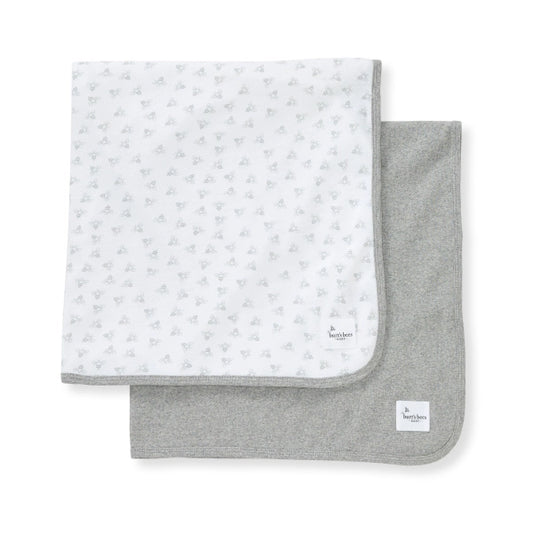 Honey Bee Organic Cotton Receiveing Blankets 2 Pack - Heather grey