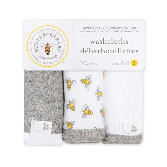 Honey Bee Organic Cotton Baby Washcloths 3 Pack