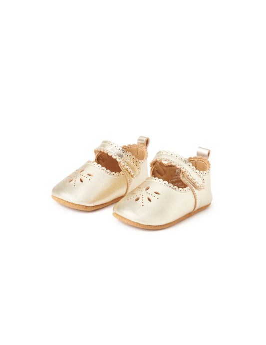 Leather Eyelet Mary Jane - Light Gold