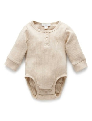 Rib L/SLV Henley Bodysuit in Biscuit