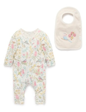 Zip Growsuit & Reversible Bib Set - Aviary garden