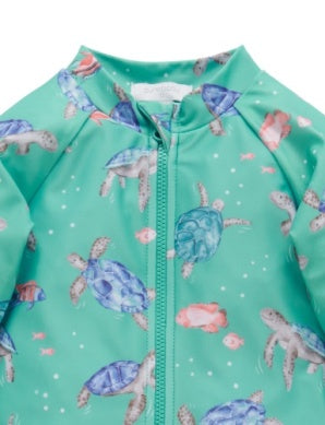 Printed L/S Sunsuit - Sea Turtles Print