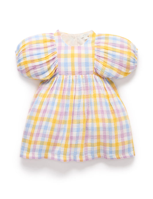 Gathered Dress in Lila Check