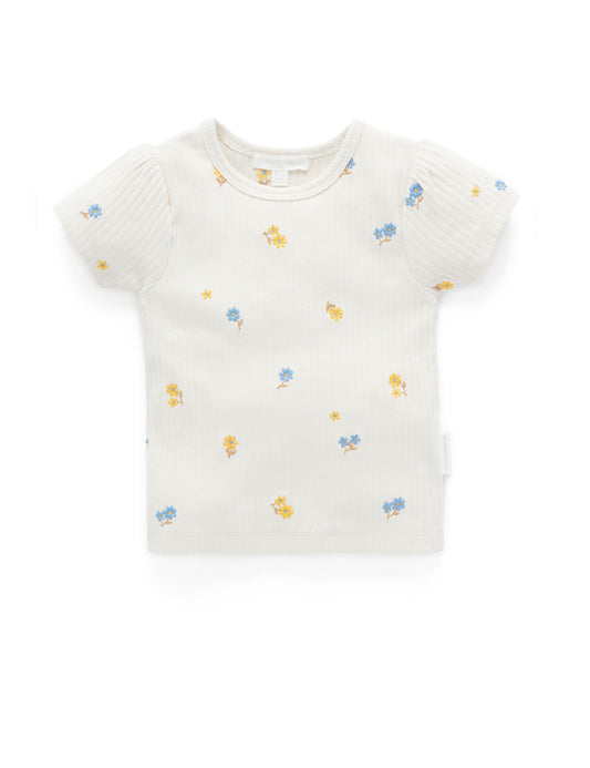 Embroidered Tee - Blue Daisy Broderie