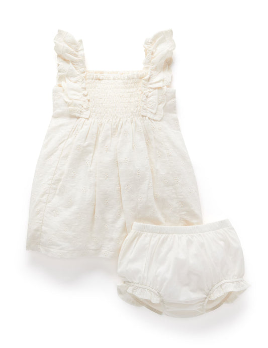 Broderie Smocked Dress - Cloud