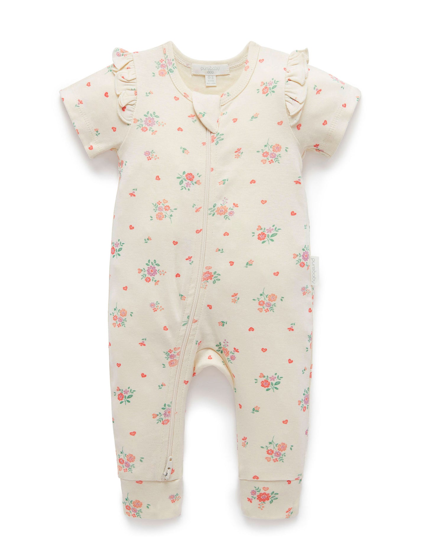 Ruffle Zip Growsuit in Love heart