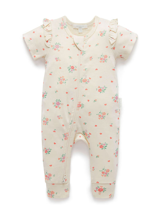 Ruffle Zip Growsuit in Love heart