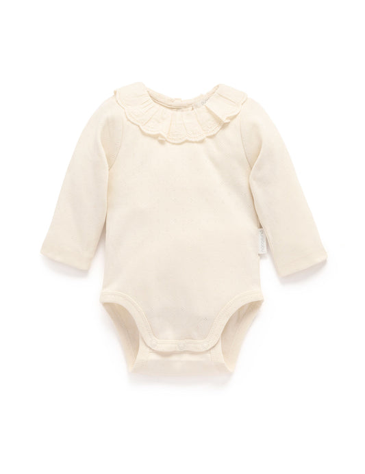 Ruffle Pointelle L/S Bodysuit in Cloud