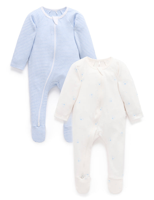 2 Pack Zip Growsuit in Pale Blue Bear