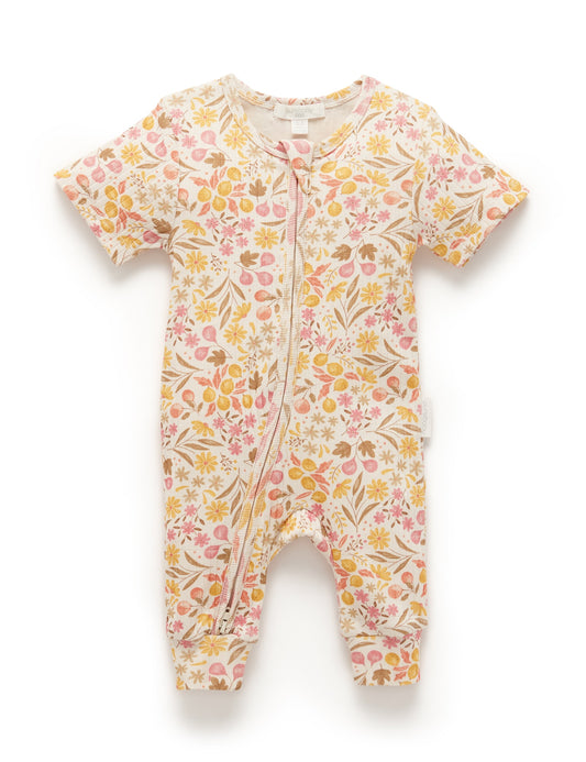 Rib Zip Growsuit - Fruits and Flowers