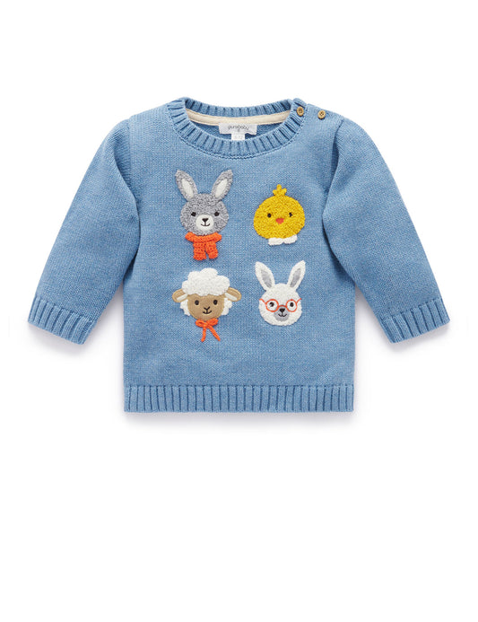 Bunny Friends Jumper in Bluestone