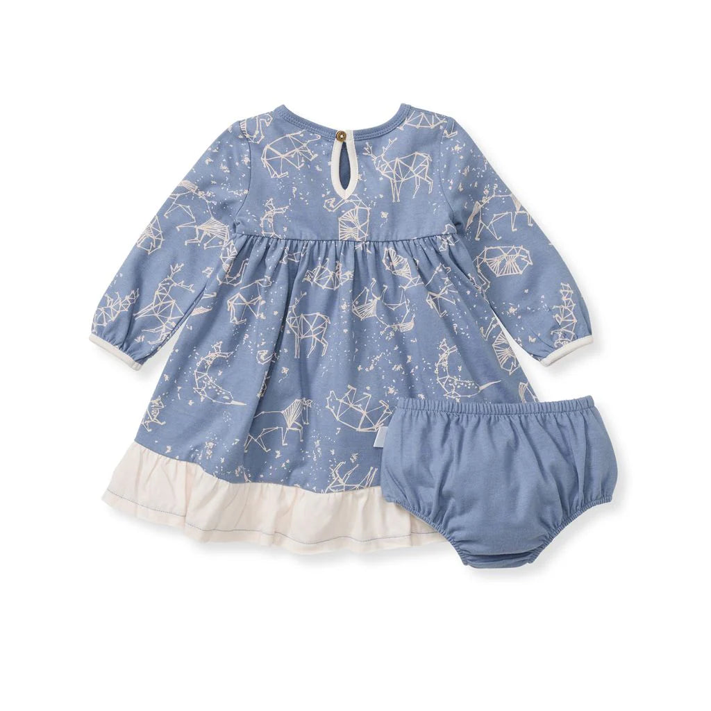 Starry Animals Dress in Dusty Indigo