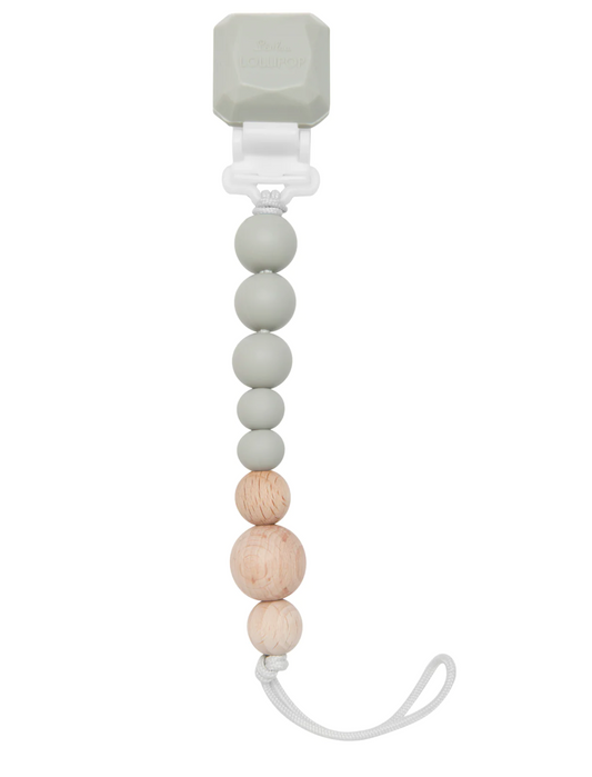 Colour Pop Silicone & Wood Pacifier Clip - Grey