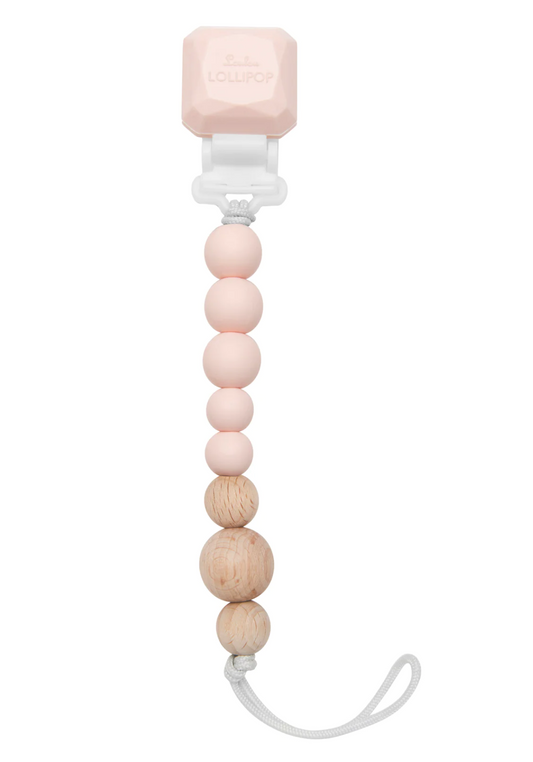 Colour Pop Silicone & Wood Pacifier Clip - Pink Quartz